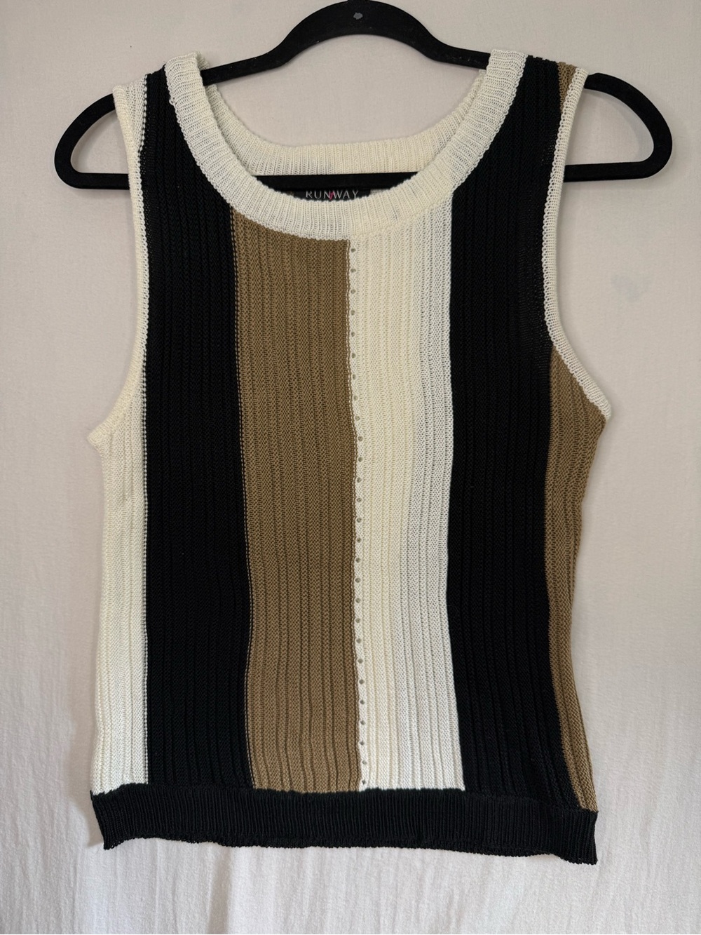 Sleeveless Rib Knit Sweater Tank in Black, White & Brown 100% Cotton Size L